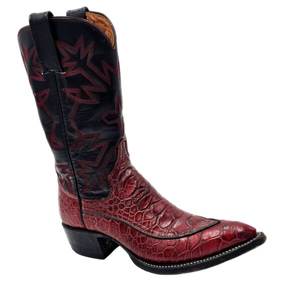 Seiberling Shoes - Vintage Preban Exotic Womens 5.5A Dark Cherry Red Black Cowboy Western Boots